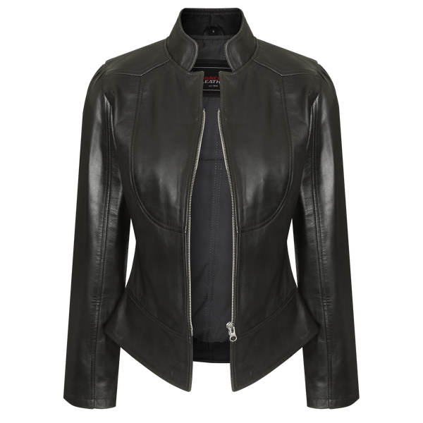 'Maya' Ladies Premium Soft Lightweight Black Fitted Motorcycle Leather Jacket