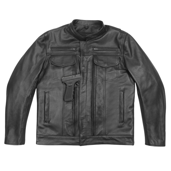 Mens Top Performer Motorcycle Leather Jacket with Double Conceal Carry Pockets