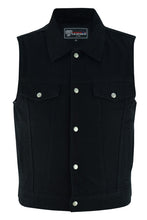 Mens Black Jean Style Denim Motorcycle Vest - Front