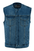 Mens-Blue-Denim-Collarless-Vest-front