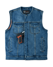 Mens-Blue-Denim-Collarless-Vest-front