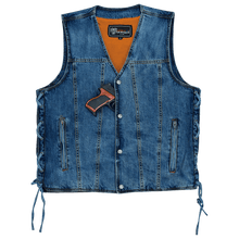 Vance-VB939BL-Mens-Blue-V-Neck-Denim-Vest-for-Motorcycle-Riders-front-view