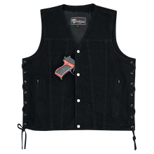 Vance-VB939BK-Mens-Black-V-Neck Denim-Vest-Motorcycle-Riders-front-view