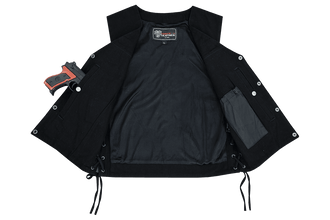 Vance-VB939BK-Mens-Black-V-Neck Denim-Vest-Motorcycle-Riders-front-inner-view