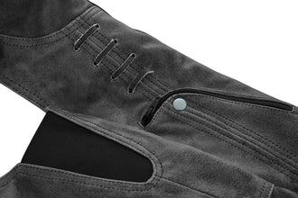 Womens Vintage Distressed Gray Soft Goatskin Lady Biker Motorcycle Leather Chaps with Grommeted Twill and Lace