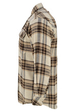 Ghost Throttle Men's Coffee & Cream Long Sleeve Plaid Button Down Casual Flannel Shirt, Corduroy Cuffs