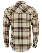 Ghost Throttle Men's Coffee & Cream Long Sleeve Plaid Button Down Casual Flannel Shirt, Corduroy Cuffs