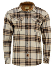 Ghost Throttle Men's Coffee & Cream Long Sleeve Plaid Button Down Casual Flannel Shirt, Corduroy Cuffs
