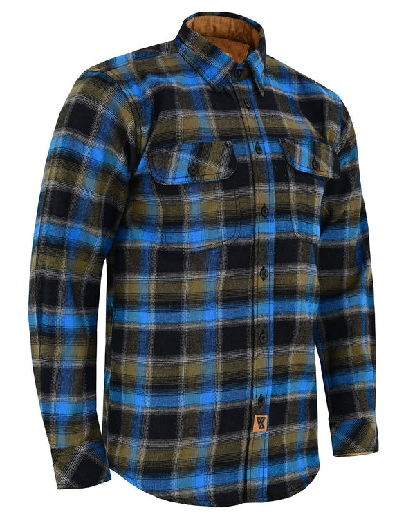 Ghost Throttle Plaid River Men's Long Sleeve Plaid Button Down Casual Flannel Shirt, Corduroy Cuffs