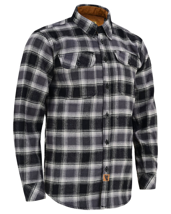 Ghost Throttle Castlerock Men's Long Sleeve Plaid Button Down Casual Flannel Shirt, Corduroy Cuffs