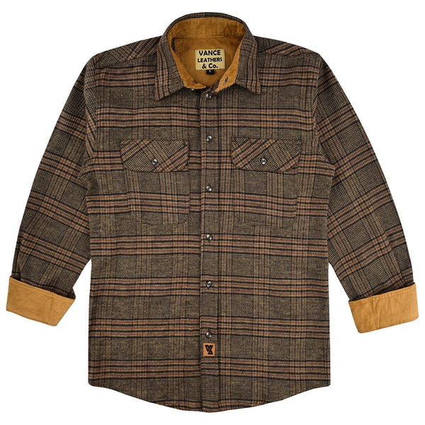 Ghost Throttle Sequoia Men's Long Sleeve Plaid Button Down Casual Flannel Shirt, Corduroy Cuffs
