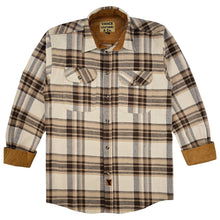 Ghost Throttle Men's Coffee & Cream Long Sleeve Plaid Button Down Casual Flannel Shirt, Corduroy Cuffs