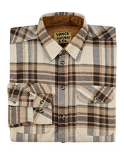 Ghost Throttle Men's Coffee & Cream Long Sleeve Plaid Button Down Casual Flannel Shirt, Corduroy Cuffs