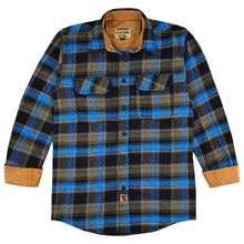 Ghost Throttle Plaid River Men's Long Sleeve Plaid Button Down Casual Flannel Shirt, Corduroy Cuffs