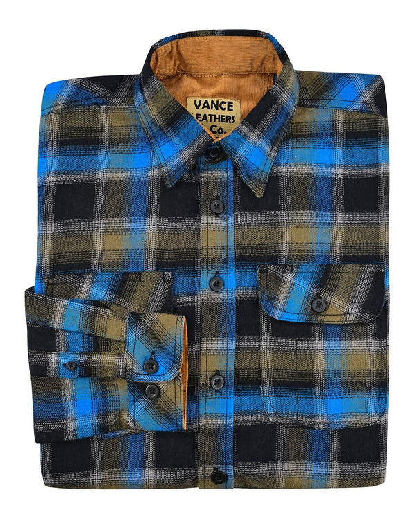Ghost Throttle Plaid River Men's Long Sleeve Plaid Button Down Casual Flannel Shirt, Corduroy Cuffs
