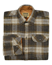 Ghost Throttle Tuscan Gold Men's Long Sleeve Plaid Button Down Casual Flannel Shirt, Corduroy Cuffs
