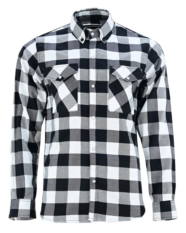 Ghost Throttle White & Black Men's Long Sleeve Plaid Snap Down Casual Flannel Shirt