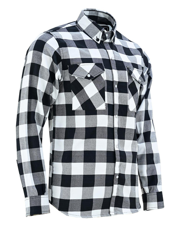 Ghost Throttle White & Black Men's Long Sleeve Plaid Snap Down Casual Flannel Shirt