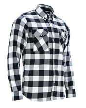 Ghost Throttle White & Black Men's Long Sleeve Plaid Snap Down Casual Flannel Shirt