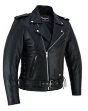 Men's Black Leather Motorcycle Jacket with CE Armor, Classic Biker Style w/ Side Lace & Belted Waist - Main