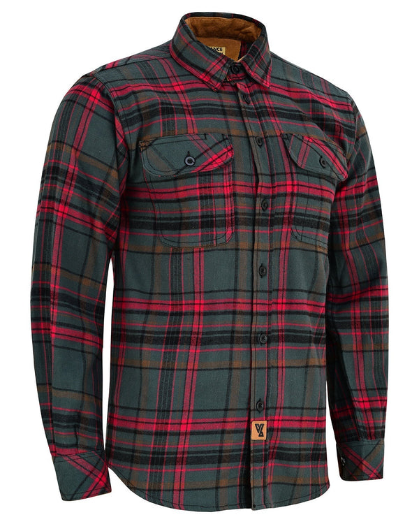 Ghost Throttle Woodlot Men's Long Sleeve Plaid Button Down Casual Flannel Shirt, Corduroy Cuffs