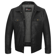 Mens Black Premium Classic Motorcycle Trucker Leather Jacket
