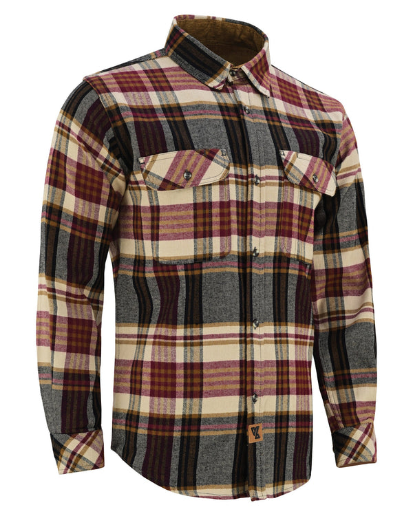 Ghost Throttle Men's Cedarwood Plaid Long Sleeve Plaid Button Down Casual Flannel Shirt, Corduroy Cuffs