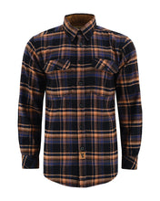 Ghost Throttle Men's Lumberjacket Midnight Rust Long Sleeve Plaid Button Down Casual Flannel Shirt, Corduroy Cuffs