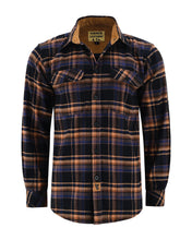 Ghost Throttle Men's Lumberjacket Midnight Rust Long Sleeve Plaid Button Down Casual Flannel Shirt, Corduroy Cuffs
