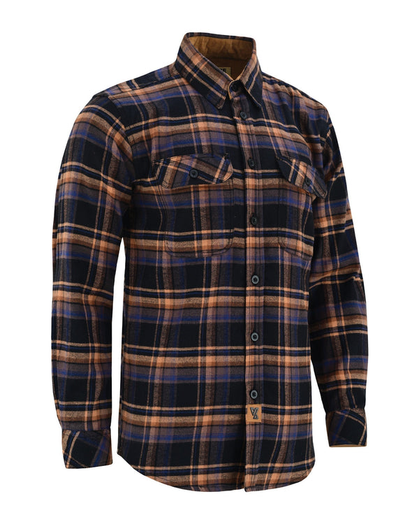 Ghost Throttle Men's Lumberjacket Midnight Rust Long Sleeve Plaid Button Down Casual Flannel Shirt, Corduroy Cuffs