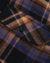 Ghost Throttle Men's Lumberjacket Midnight Rust Long Sleeve Plaid Button Down Casual Flannel Shirt, Corduroy Cuffs