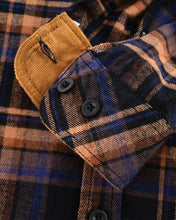Ghost Throttle Men's Lumberjacket Midnight Rust Long Sleeve Plaid Button Down Casual Flannel Shirt, Corduroy Cuffs