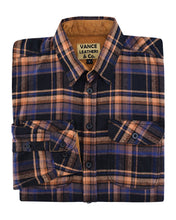 Ghost Throttle Men's Lumberjacket Midnight Rust Long Sleeve Plaid Button Down Casual Flannel Shirt, Corduroy Cuffs