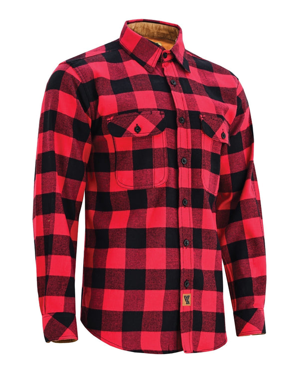 Ghost Throttle Men's Classic Red Long Sleeve Plaid Button Down Casual Flannel Shirt, Corduroy Cuffs