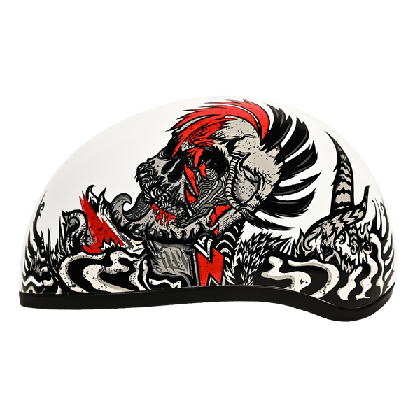 black and white skull motorcycle helmet Daytona Skull Cap Rockin Reaper Half Face Motorcycle Helmet – GhostThrottle