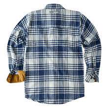 Men's Glacier Blue & White Long Sleeve Plaid Button Down Casual Flannel Shirt - Flat Back