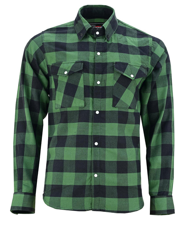 Ghost Throttle Green Men's Long Sleeve Plaid Snap Down Casual Flannel Shirt