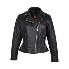 Women's Black Soft Cowhide Braided and Studded Biker Motorcycle Riding Jacket
