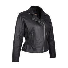 Women's Black Soft Cowhide Braided and Studded Biker Motorcycle Riding Jacket