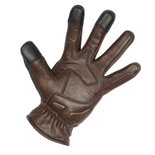 Denim & Leather Motorcycle Gloves (Brown) with Mobile Phone Touchscreen