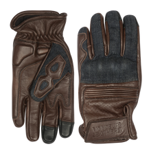 Denim & Leather Motorcycle Gloves (Brown) with Mobile Phone Touchscreen