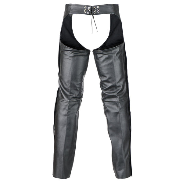 Unisex Black Deep Pocket Biker Leather Motorcycle Chaps