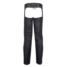 Womens Black Premium Top Grain Goatskin Lady Biker Motorcycle Leather Chaps with Grommeted Twill and Lace