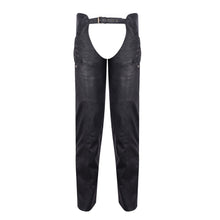 Womens Black Premium Top Grain Goatskin Lady Biker Motorcycle Leather Chaps with Grommeted Twill and Lace