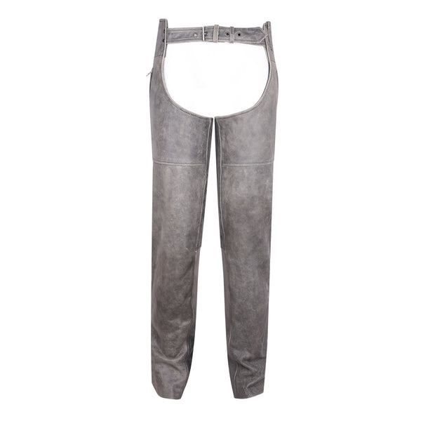 Unisex Premium Cowhide Vintage Distressed Gray Biker Leather Motorcycle Chaps