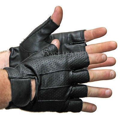 Mens Black Perforated Shorty Leather Motorcycle Gloves
