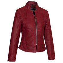 Maya Ladies Premium Soft Lightweight Burgundy Fitted Motorcycle Leather Jacket