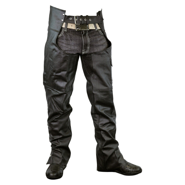 Unisex Black Zip-out Insulated Thermal Liner Biker Leather Motorcycle Chaps