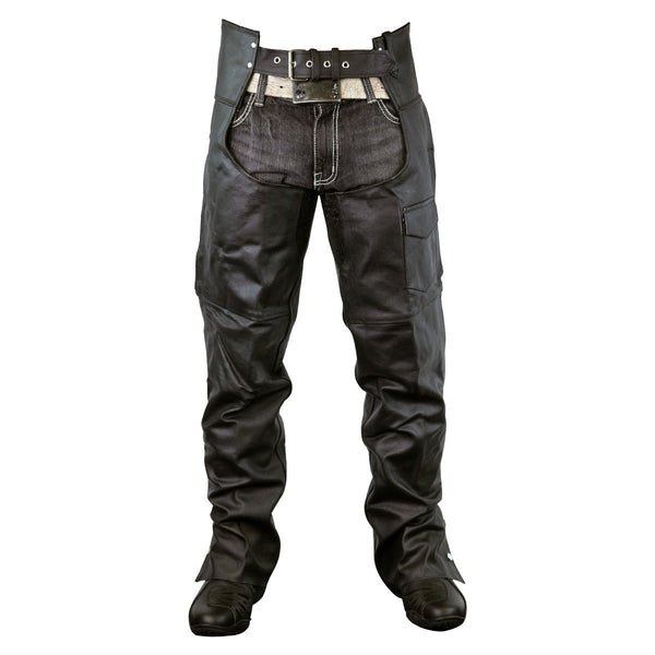 Unisex Black Zip-out Insulated Thermal Liner Biker Leather Motorcycle Chaps