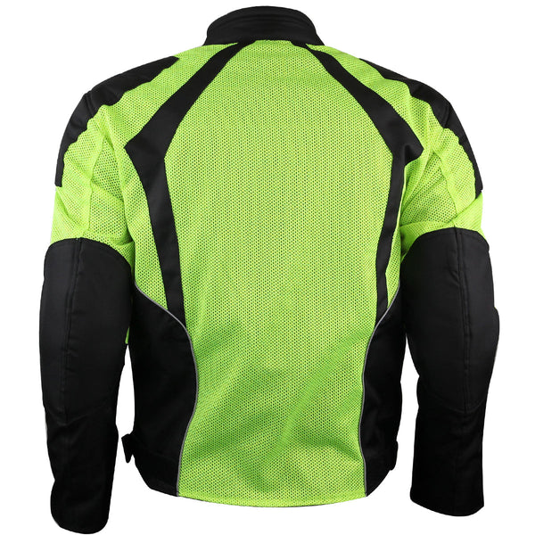 Mens Hi-Vis Mesh Motorcycle Jacket with CE Armor
